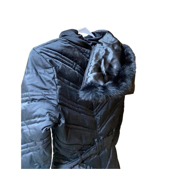 Bebe Black Rabbit Fur Trim with Blended Down Feather Jacket I Size: S - Picture 8 of 12